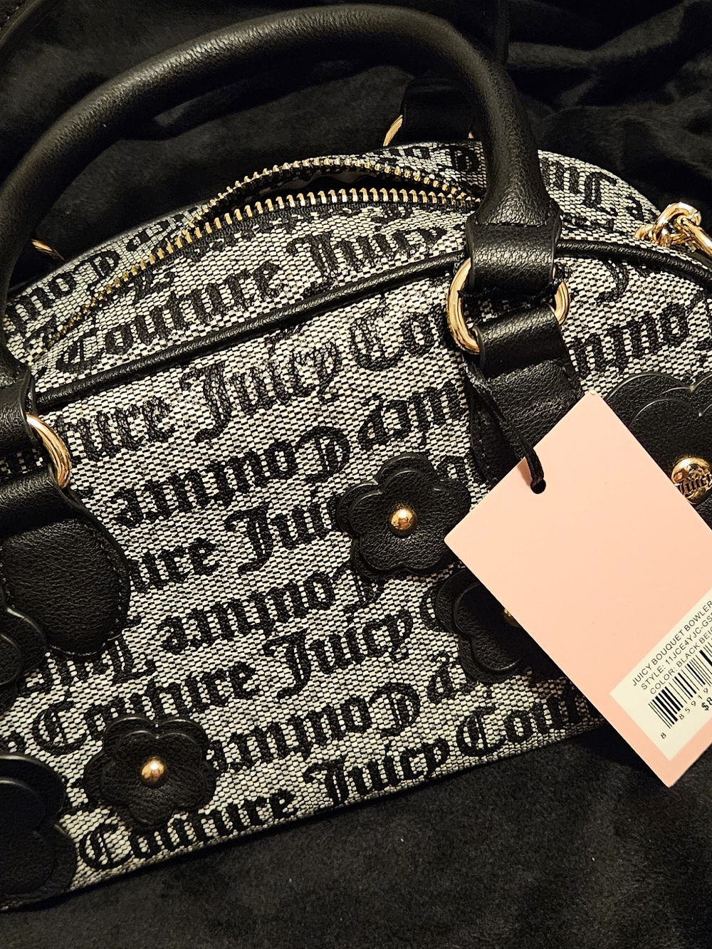 NWT Juicy Couture Black & White Logo Floral Mini Dome Bag